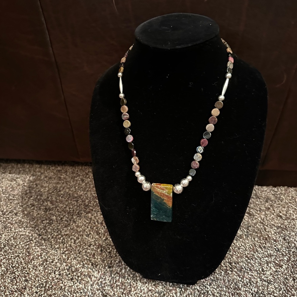 Hand Crafted “One of a Kind” Tourmaline, Agate & Sterling Silver Necklace